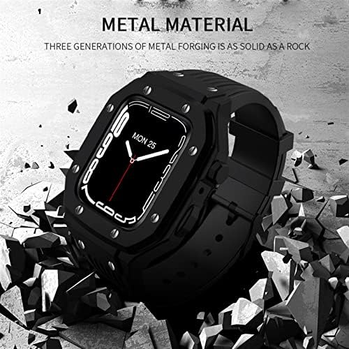 Корпус часа от сплав AZANU Каишка за Apple Watch Band Series 7 45 мм Луксозен Метален Гума комплект за промяна на