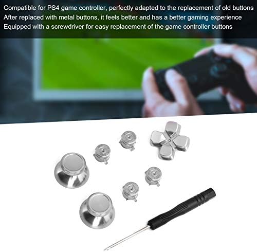 Kafuty-1 Набор от аналогови бутони за палеца за PS4, здрав, Разменени гейм контролер, Комплект метални дъна за палеца (сребрист)