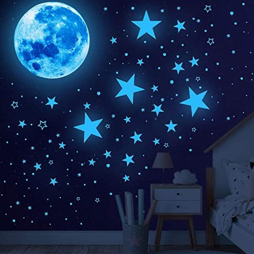 Светещи в тъмното Звезди за таван, Светещи в Тъмното Стикери за стена със Звездите и Луната, 1088 бр. Вентилатори Звезди,