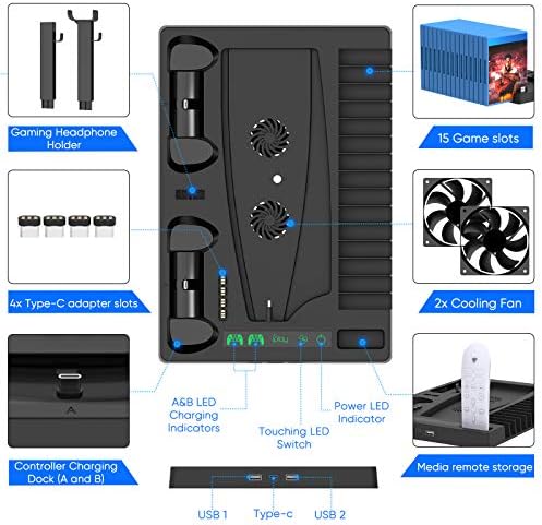 Поставка за охлаждане на вентилатора, съвместима с конзолата Playstation 5 и Digital Edition, Докинг станция за зарядно