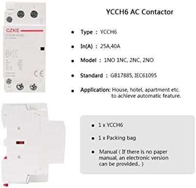 YCCH6 Din 2P-рейк Домакински модулен контактор за променлив ток 25A 40A 220/230V 50/60 Hz 2NO 2NC или 1NO 1NC