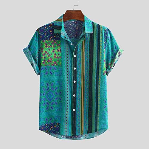 BEUU Мъжка Риза с къс ръкав копчета, Мъжки Хавай, Летни Свободни Ежедневни Ризи с Цветна Ивица, Блузи, Потници