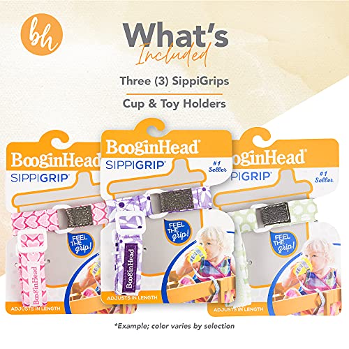 Каишка за sippy-чаши BooginHead SippiGrip и Държач за бебешко шише, 3 опаковки, Розово, Зелено и Лилаво