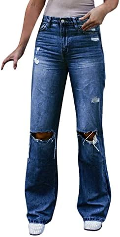 Дънкови панталони-карго за жени, дамски ежедневни сини класически джобове със средна талия, прав дънкови гащеризони