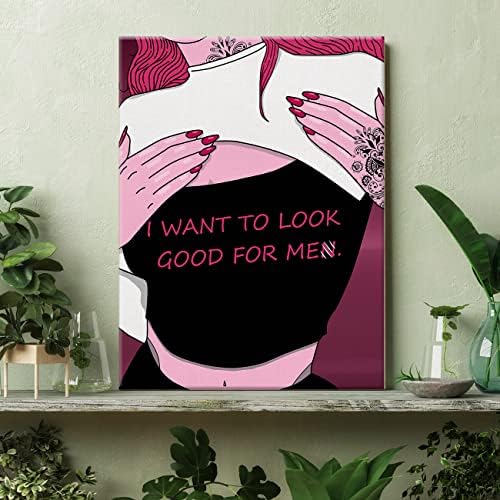 Аз искам да изглеждам Добре за Мъже Платно на Стенно Изкуство, Модерен Феминистский Розово Плакат с Принтом