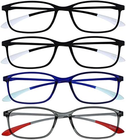 OPULIZE Ice 4 Опаковки Суперлегких Очила За четене Черен Син Сив, Червен Женски Мъжки RRRR61-137Z