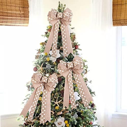3ШТ Коледно Дърво Горния Декорация Висулка Голям Лък Коледно Дърво Висулка Тъканно Лента Коледен Венец и Гирлянда