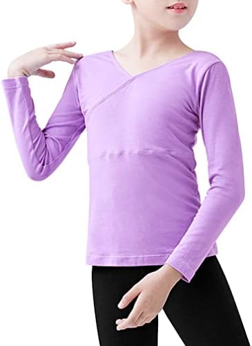 Agoky/ Однотонная Танцова Тениска с V-образно деколте За момичета, Блузи с дълъг ръкав, Меки Върхове за практикуване