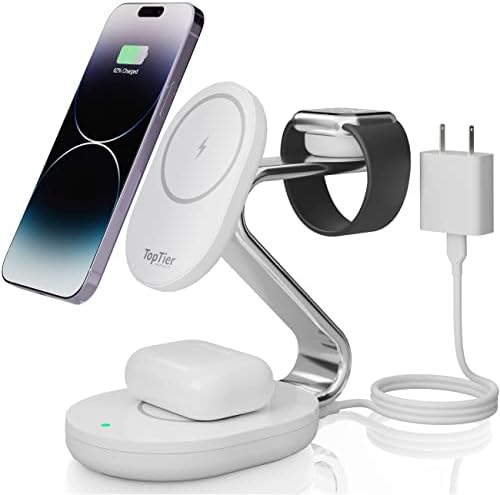 Безжична зарядно устройство TopTier 3 в 1 Magsafe, Метален дизайн За iPhone на Apple Watch Airpods, Съвместима