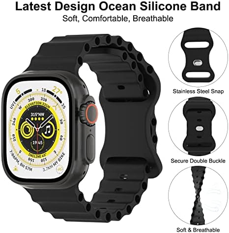 Силиконов ремък DYKEISS Ocean, който е съвместим с каишка на Apple Watch 49 мм 45 мм 44 мм 42 мм 41 мм 40 мм, 38 мм и Дишаща