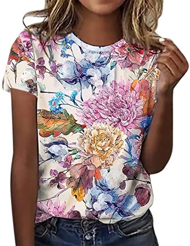 Дамски Летни Блузи, Пролетни Модни Тениски с Къс ръкав и V-образно деколте, Цветни Сладки Тениски в стил Бохо, Модерни