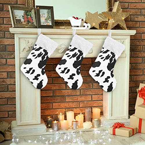 Коледни Чорапи Nander, 1 бр, Дълги Чорапи с шарени Крави размер на 17.7 инча с Плюшени Белезници, Чорапи за Семейна