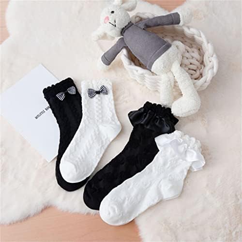 YFQHDD 3 чифта Чорапи Дамски Обикновена Пролетно-есенни Черни бели Дантелени с Лък Дишащи Harajuku Kawaii Меки За момичета