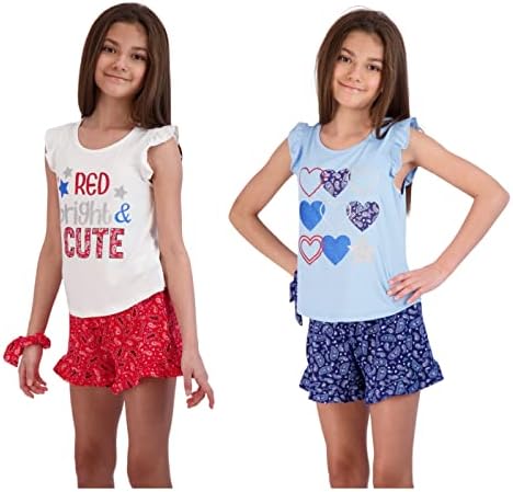 Комплект от 6 шорти и самокатов Sweet Бътерфлай за момичета с Модерен футболками и гумени ленти за коса, Детски дрехи