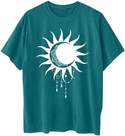 Реколта Летни Потници за жени, Тениски с Принтом на Луната и Слънцето, Тениски с кръгло деколте и Къс Ръкав