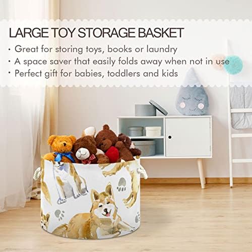 ALAZA Голяма Кошница за Съхранение на играчки Куче Лабрадор Хъски Кръгло Одеяло за Количка Детска Количка За Бельо Платно