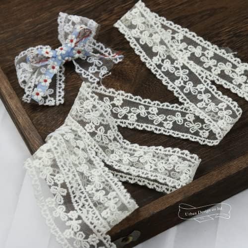 UDesign 10 Ярда Дантела плат с модел под формата на бели листа, Отрежете лента за Шиене, Нежен Памучен Бродерия, Цветен
