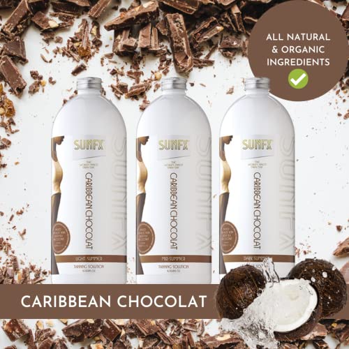 SunFX Caribbean Chocolat-Напълно натурален спрей за тен (1 л / 33,8 течни унции, ТЪМНО ЛЯТО)