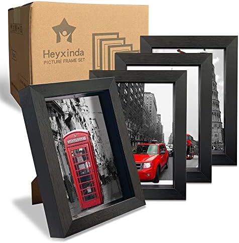 Комплект рамки за снимки Heyxinda 5x7 Shadow Box, Комплект от 4 кадъра за сенки за очи, Черна рамка за сенки с ленена