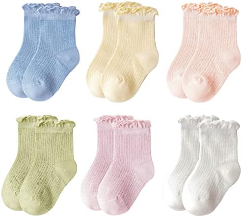 FYLuoke/ Чорапи с волани За малки момичета, Реколта Чорапи за Щиколотку за Деца, 6 Чифта Ежедневни чорапи, Чорапи