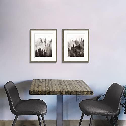 Монтиране на Изкуството в рамка с Гора Спалня: Всекидневна Офис на Черно-Бялата Мъглива Картина с Бор 2 Бр 16x20 Вертикална