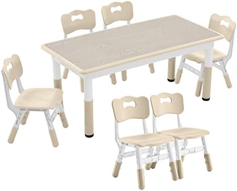 Комплект маси и столове DOREROOM за деца 6, 49 L x 25W, Комплект Маси и Столове за занимания с деца, Регулируеми по височина,