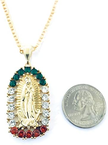 Ray Jewelry 14К Позлатените Колие Lady of Guadalupe дължина 22 инча-38x25 мм/ 14к Baño de oro Virgen De Guadalupe