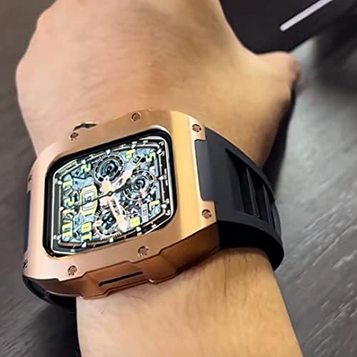 Луксозен калъф CNHKAU от въглеродни влакна за Apple Watch Band 8 45 мм, Метална Стоманена Диамантена калъф за Iwatch