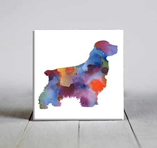 Абстрактна декоративна плочка с изображение на куче кокер-шпаньол, акварел (6 X 6 в рамка)