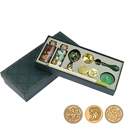 Комплект печати с восъчен печат Knchy с Подарък предавателна кутия, Комплект сургуча с Мъниста за Восъчен печат, 3 Месингови