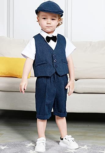 Комплект дрехи за малки момчета A & J DESIGN, 4 бр., Костюм на Джентълмен, Риза, къси Панталони, Жилетка и Шапка (18 месеца-3