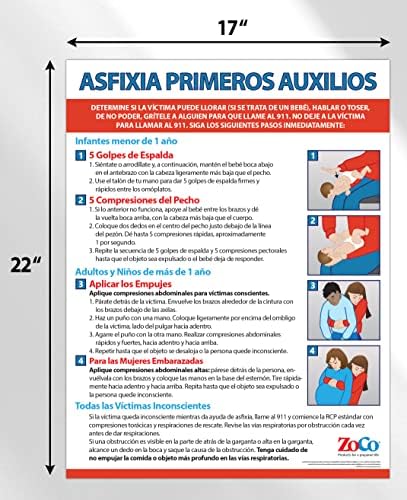 Плакат от задушаване, за бебета, деца, възрастни по испански език (5 опаковки) - Плакат с маневром Хеймлиха за ресторанти,