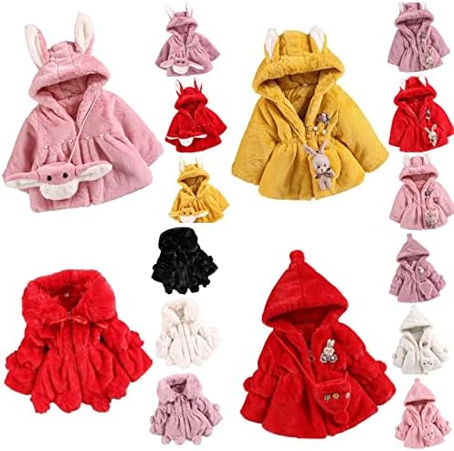 Зимни топли палта за момичета с торби, комплект от 2 теми, палто с цип с уши, Руното яке от изкуствена кожа, зимна