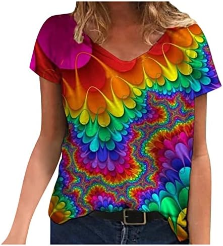 Блуза, Тениска за Жени Лято Есен С Къс Ръкав Мека Удобно Облекло 2023 Модни Памучен Блуза с V Образно деколте