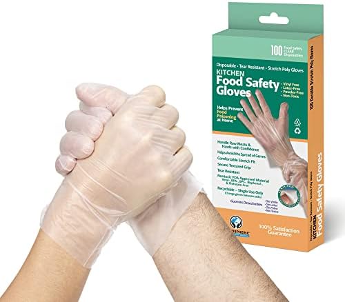 Ръкавици за еднократна употреба Protospheric - Ластични Поли, Прозрачни Ръкавици за приготвяне на храна - Безопасни, не съдържат