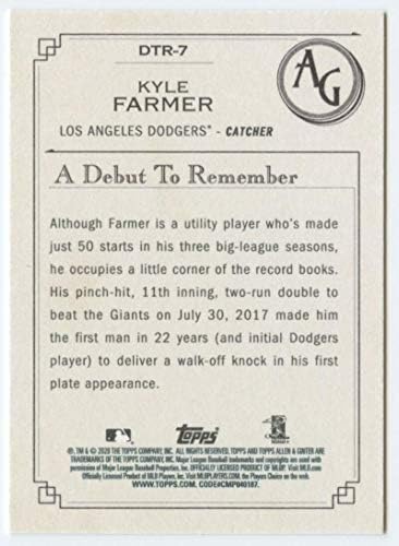 2020 Алън и Гинтер Дебют на паметта DTR-7 Бейзболна картичка Kayla Фармера Лос Анджелис Доджърс МЕЙДЖЪР лийг