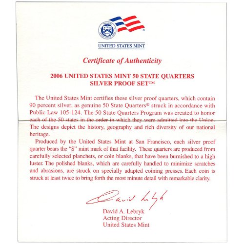 Комплект сребърни пробирок 2006 г. в Монетния двор на САЩ Quarters OGP