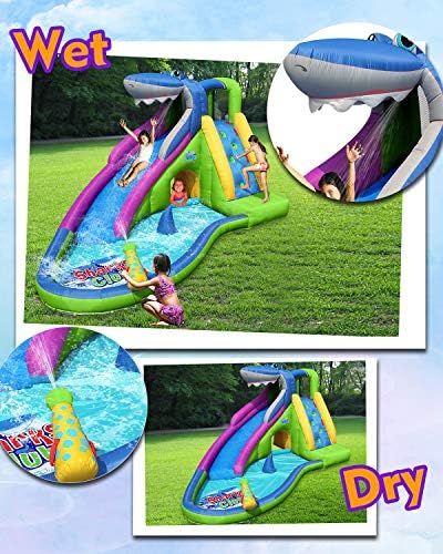 Надуваема Водна пързалка ACTION AIR, Къщичка за скачане с акула с пързалка за мокро и сухо, Игрални комплекти