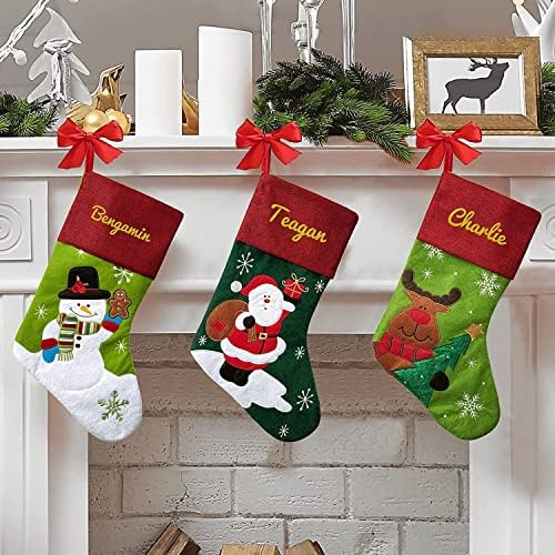 MBETA Персонализирани Коледни Чорапи с Бродирани Потребителско Име, Коледни Окачени Чорапи за Коледната Елха, Камина,