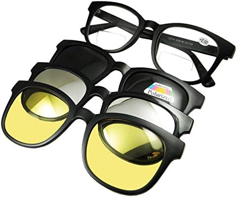 Circleperson Бифокални очила за четене, Слънчеви очила поляризованной рамка + 3 клипове на лещите