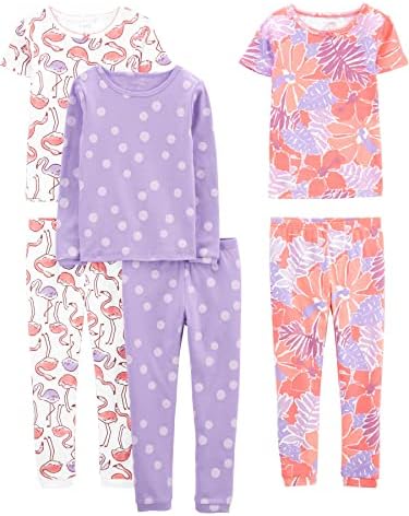 Памучен пижами Simple Joys от Carter's за малки момичета, плътно прилепнали към тялото