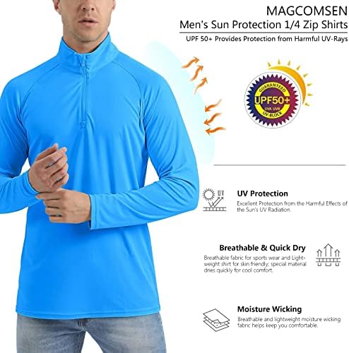MAGCOMSEN Мъжки Слънчеви Ризи с дълъг ръкав UPF 50 + Тениски 1/4 Цип За Риболов И Бягане, Тениски със Защита От Акне,