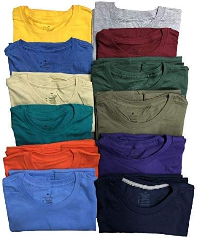 BILLIONHATS 24 Опаковки Мъжки Леки Памучни тениски с къс ръкав, Дълги тениски за момчета, Обемна опаковка Смесени Ярки