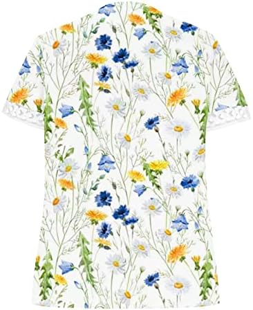 Графична Блуза-Риза за Жени Есен-Лято 2023, Лейси Памучен Тениска с Къс Ръкав и Дълбоко V-Образно деколте, Риза с