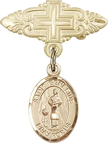Детски икона Jewels Мания за амулет Свети Генезия Римски и игла за икона с Кръст | Детски иконата със златен пълнеж