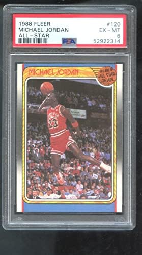1988-89 Fleur 120 Майкъл Джордан All-Star КАТО Баскетболно карта PSA 6 категория NBA Chicago Bulls 1988-1989 88-89