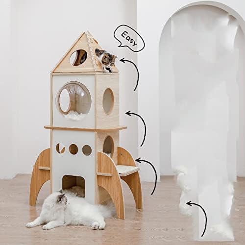 Когтеточка за котки и котенков HOUKAI Дърво с играчка мишка легло на най-високо ниво за отдих, Драскотини, Сезал за игри (Цвят:
