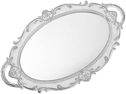Кръгъл Огледален Тава Античен Златен Огледален Тава Органайзер за Бижута: Антикварен Огледален Сервировочный Сребърен