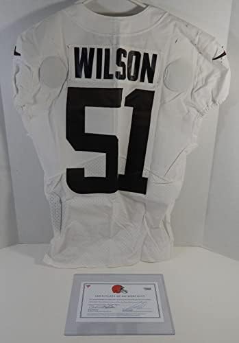 2020 Cleveland Browns Мак Уилсън 51 Използвана За игри, Бяла Тренировочная Майк 42 4 - Използвани За игра в НФЛ