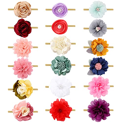 Cinaci 18 Опаковки Цветни Бантов за коса във формата на Маргаритки и Рози, Ръчно изработени, Шифоновые Цветя, Детски